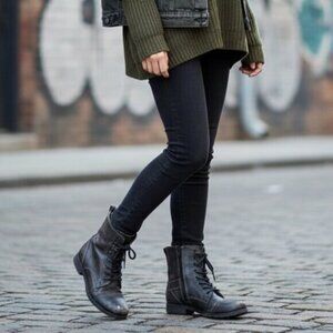 Aldo Women's Combat Moto Biker Boots Army Utility Brown Buckles Zipper Size 5